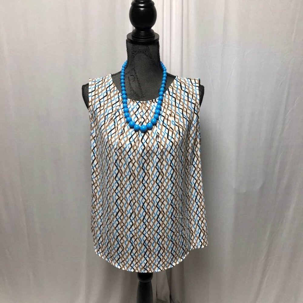 Worthington Top Womens Size Large Brown Blue Sleeveless Blouse Layering Office